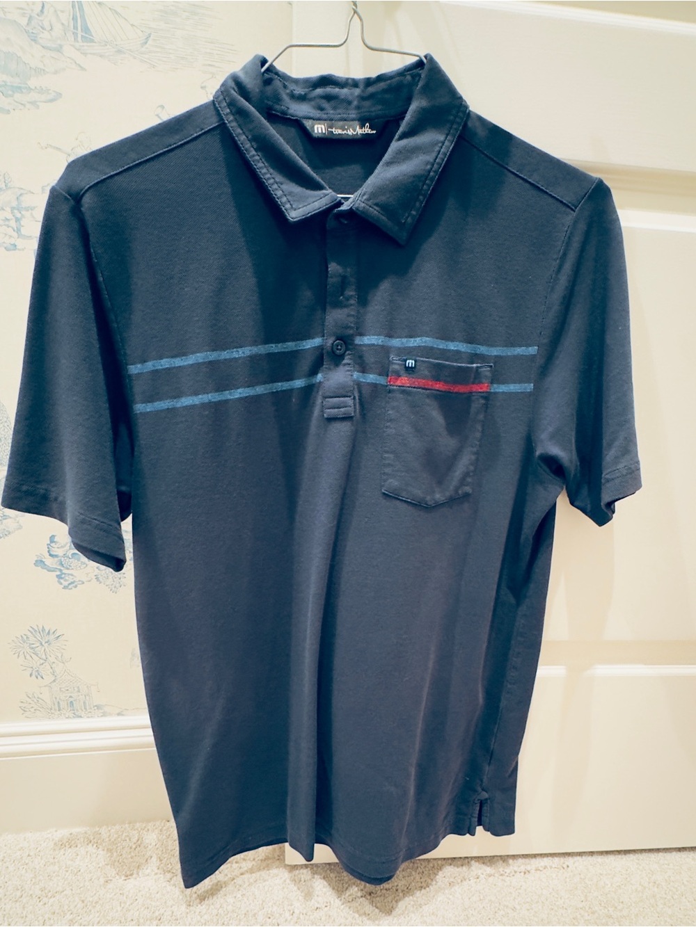 Travis Mathew Men’s Navy Stripe golf Shirt